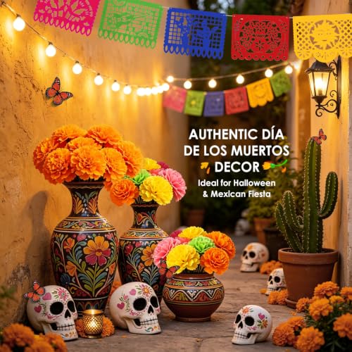 Day of the Dead Decorations Set with Marigold Garland, Banner & Butterflies