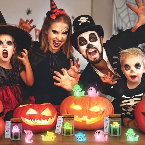 Halloween Ghost in a Jar Set - Vivid 30 Mini Glowing Figurines with Cork Stoppers
