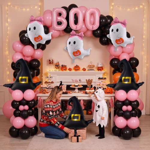 Pink Halloween Balloons Party Decorations - 9 pcs Foil Balloon Set for Ghost Witch Boo