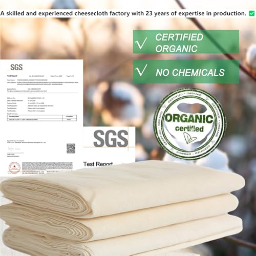 Organic Cheese Cloth - Unbleached Cotton for Straining, Extra Fine Mesh, 6 Yards