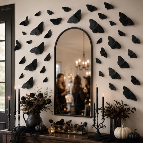 Halloween 3D Moth Wall Decor Stickers - Black Butterfly Set, 120 Pieces in 3 Sizes
