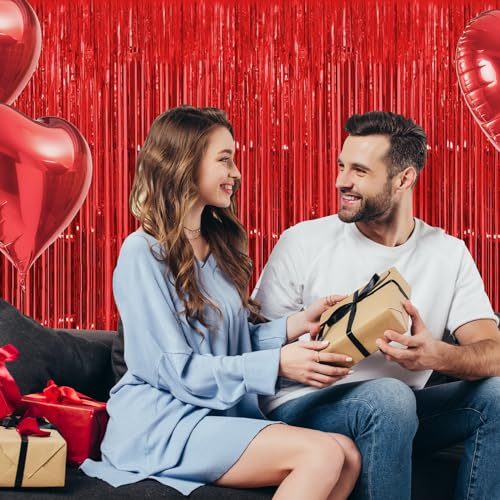 Red Foil Fringe Curtain Backdrop Pack - 30 Count, 3.3x8.2 Ft Party Decorations