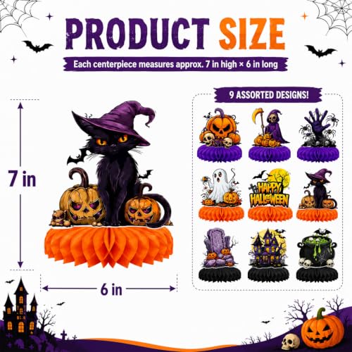 Halloween Honeycomb Centerpieces Set of 9 - 3D Table Decorations for Parties