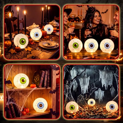 Halloween Eyeball Decor Orbs with LED Lights - 3 Pack Glass Haunted Props