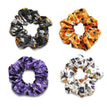 Halloween Spooky Ghost Pumpkin Bat Print Satin Hair Scrunchies - Set of 4 B
