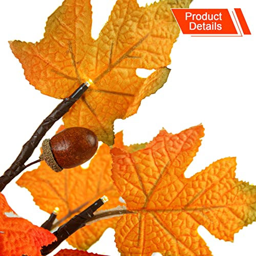 2 Pack 24 Inch Lighted Maple Trees with 36 LEDs & Acorns - Fall Thanksgiving Decor