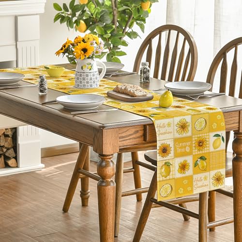 Yellow Sunflower Lemon Table Runner 13x60 Inch Summer Kitchen Decor
