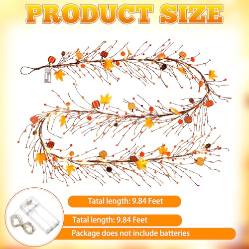 Thanksgiving Pumpkin Garland with Lights and Artificial Berries - Fall Home Decor