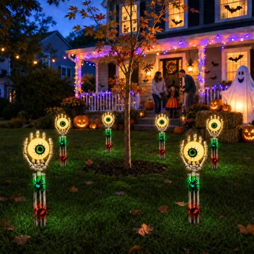 Halloween Skeleton Hands with Eyeball Lights Outdoor Decor - Warm & Green