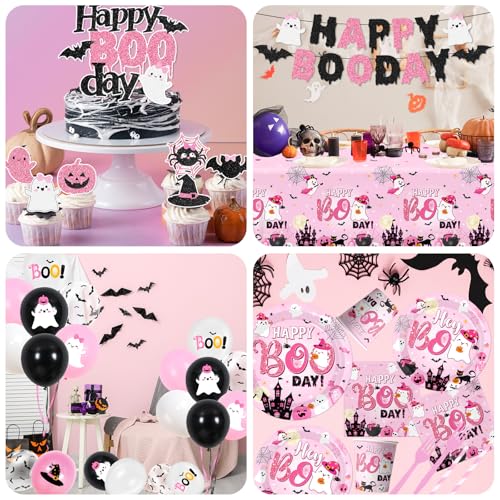 Pink Halloween Birthday Decorations Set - Ghost Party Supplies for 24 Guests