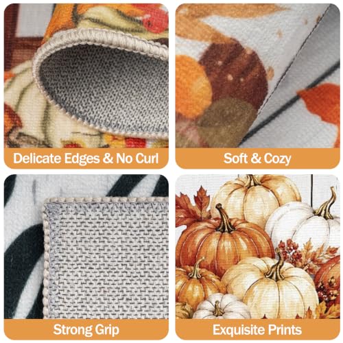 Fall Kitchen Rug Set of 3 with Pumpkins & Leaves - Non Slip Washable Mats