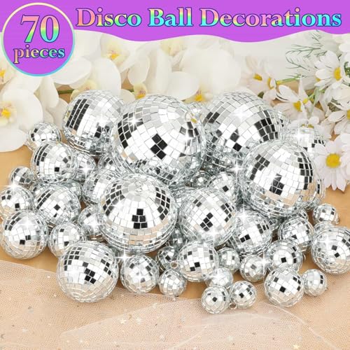 70 Pcs Disco Balls Set - 5 Sizes Hanging Mirror Ornaments for Party Wedding Christmas