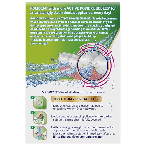 Polident Overnight Whitening Antibacterial Dental Appliance Cleanser Tablets, 90 Count (2 Pack)