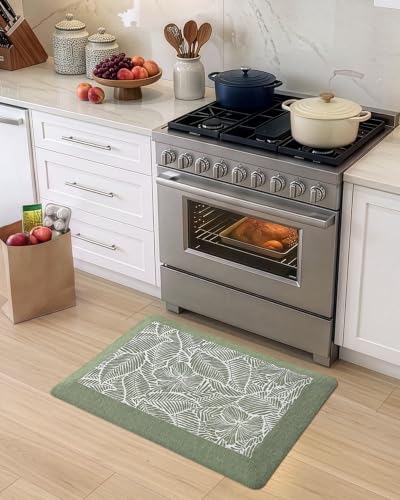 Anti-Fatigue Kitchen Mat 20x32 Inch Extra Thick Cushioned Leaf Green - Non-Slip, Waterproof