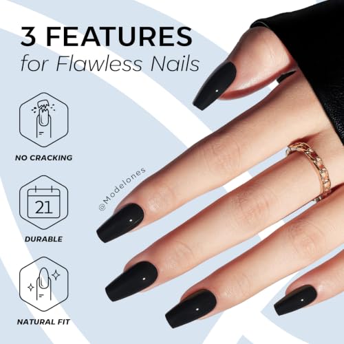 modelones Coffin Press On Nails Short Fake Nails Black A5