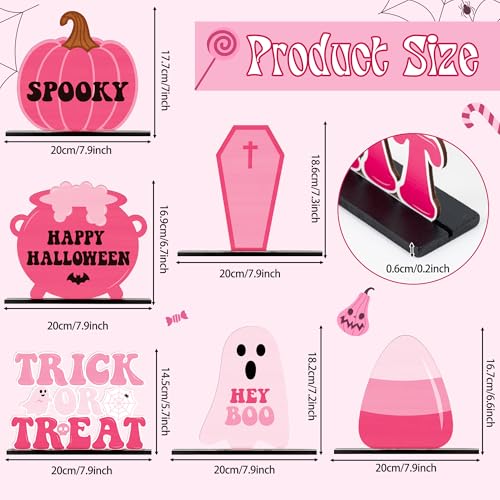 Pink Halloween Wooden Centerpieces Set - Trick or Treat Table Decor