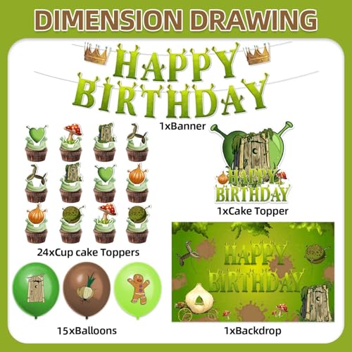 Green Monster Birthday Party Decorations Kit with Cake Toppers Banner Balloons Backdrop - 42 Pieces