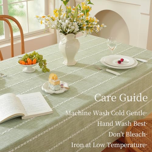 Green Rectangular Linen Tablecloth 60x120 Inch - Heavy Duty Cotton & Polyester