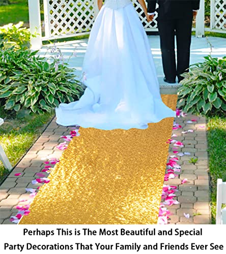 Wedding Aisle Runner 4ft x 30ft Gold Sequin Fabric for Beach & Church Ceremony - ShinyBeauty