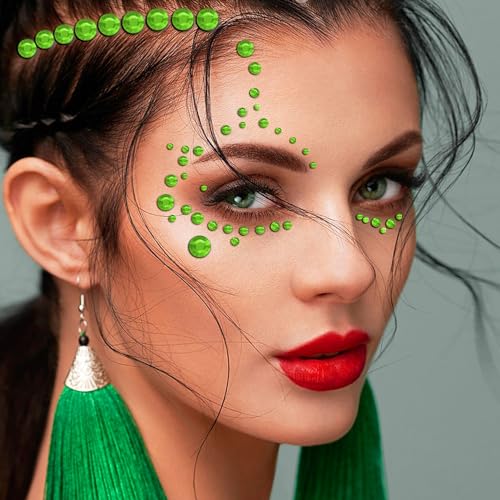 Self Adhesive Face Gem Stickers - Rhinestones for Makeup & Crafts, Green