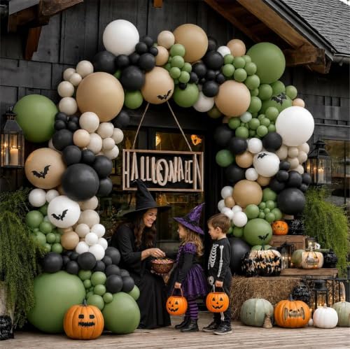 Black Sage Green Balloon Garland Kit - Double Stuffed Olive Green & Nude for Jungle Safari Birthday