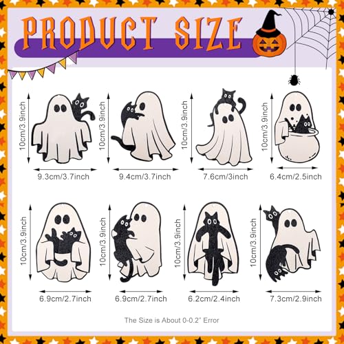 Halloween Ghost Cat Wooden Hanging Ornaments - 24 Pack, Spooky Home Decor