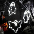 Ghost Neon Sign - White LED USB Wall Decor 9.84 Inch Halloween Ghost Light