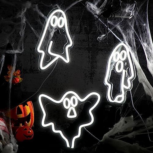 Ghost Neon Sign - White LED USB Wall Decor 9.84 Inch Halloween Ghost Light