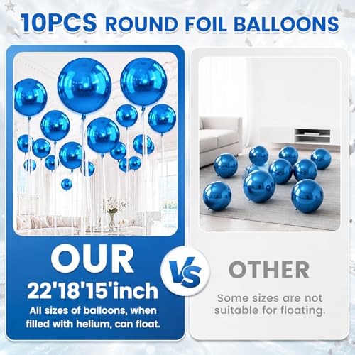 10Pcs Blue Round Foil Balloons 15, 18, 22 Inch for Party Decorations - Reusable