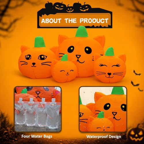 Halloween Inflatable Pumpkin Cat Heads Set - 6.3ft Outdoor Yard Decor with LED Lights