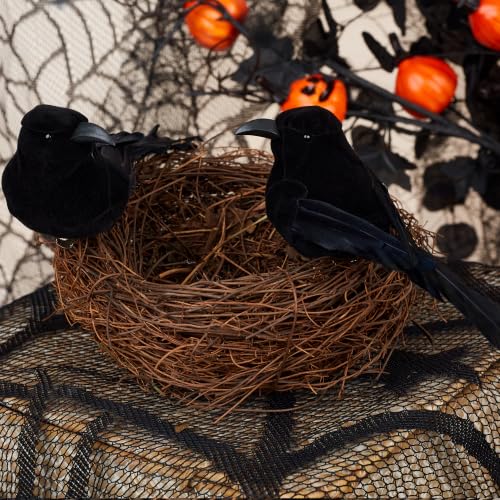 6-Pack Black Halloween Crow Clip-On Decorations - Fake Birds for Haunted Displays