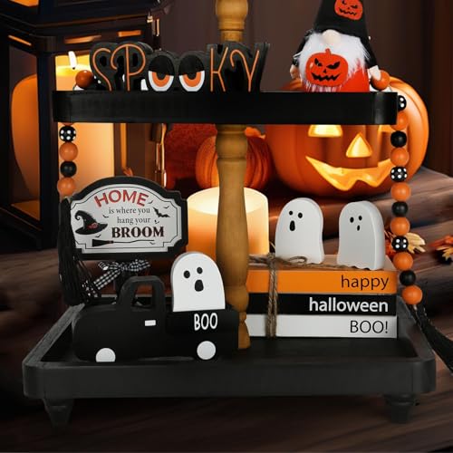 SYNCVIBE Halloween Book Stack Decor with Ghosts and Wooden Truck - Spooky Faux Book Set