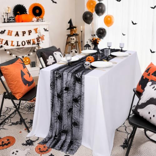 Halloween Table Runner Black Spider Web 29x120 Inch - Pack of 1, Spooky Decor