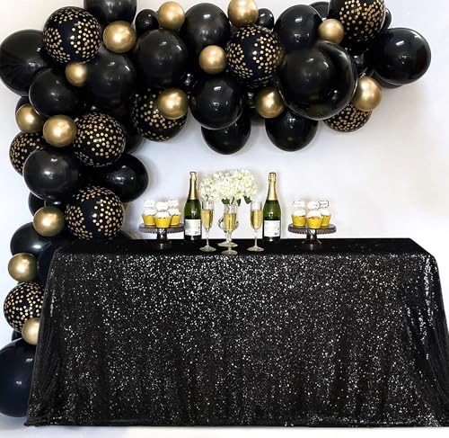 Black Sequin Rectangular Tablecloth 50x80 Inches - Glitter Party Decor