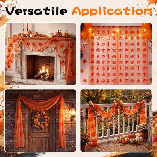 Pumpkin Embroidered Fall Table Runner Set - 3 Pieces, 10 ft Mesh Decor