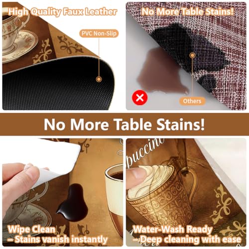 Coffee Pattern Faux Leather Placemats Set of 4 - Waterproof & Heat Resistant