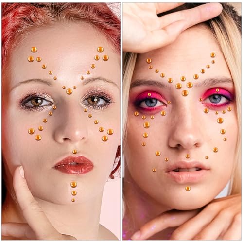 Self Adhesive Face Gems and Pearls for Makeup Festival Jewelry – 6mm Orange Variation