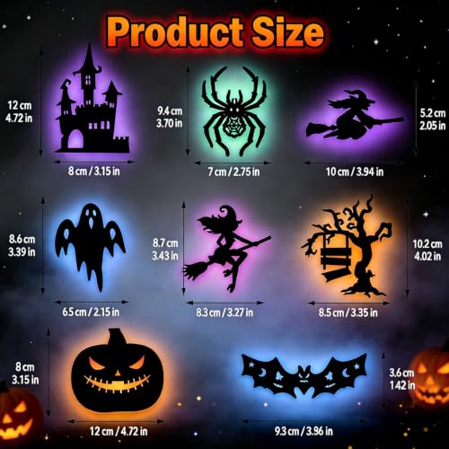 Halloween LED Wall Lights 16-Pack Silhouette 3D Bat Ghost Pumpkin Decor