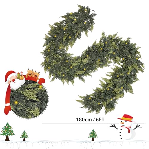 Cedar Real Touch Garland with Lights - 6Ft Pre-Lit Artificial Pine for Christmas Decor - Variation: Cedar-6Ft-1Pcs