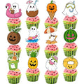 Summer Halloween Cupcake Toppers Set - 24 Assorted Beach & Ghost Designs for Birthday & Party Decor