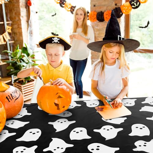 Black and White Ghost Halloween Plastic Tablecloths 54 x 108 Inches - 4 Pack