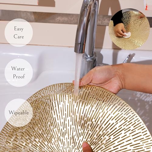 Gold Round Placemats Set of 8 - 15 Inch Vinyl Table Mats for Dining & Weddings - Easy Clean & Non Slip