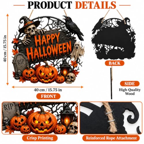 Happy 40 Halloween Door Sign Wooden Decoration - Distressed Rustic Style