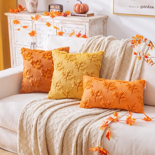 Rust Fall Maple Leaf Throw Pillow Covers Set of 2 20x20 Inches - Autumn Decor