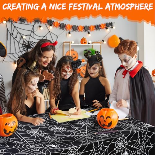 Halloween Spiderweb Plastic Tablecloth Set - Multi Color, 12 Pack, 54x108 Inches