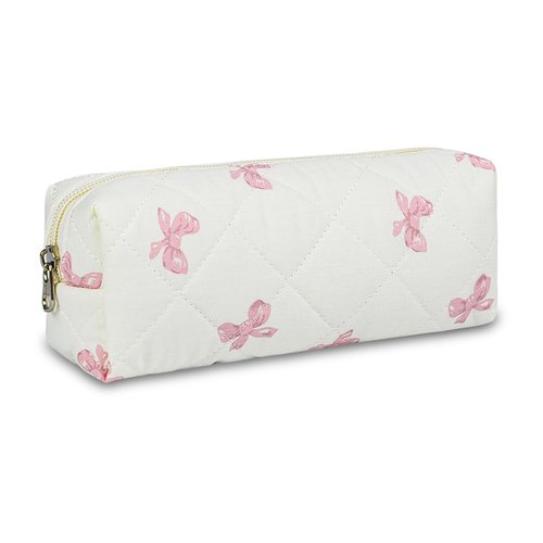 AMZMA Quilted Makeup Brush Bag, Travel Cosmetic Organizer Pouch for Brushes & Essentials, Small Cotton Floral Makeup Bag for Women Girls
