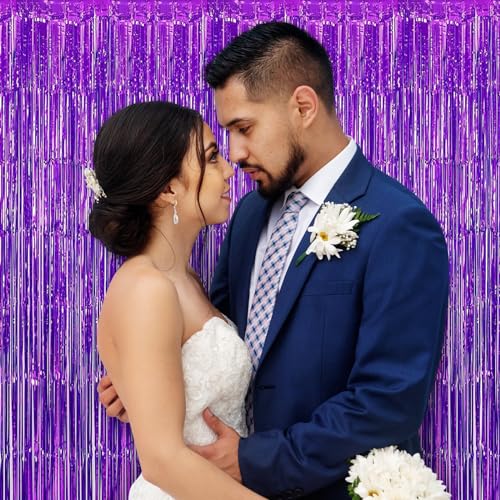 Purple Fringe Curtain Party Streamers - 12 Pack 3.3ft x 8.2ft Foil Backdrop for Birthday Wedding Baby Shower & Disco Party - Variation: Purple