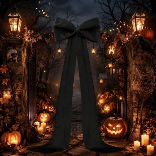 Extra Large Satin Christmas Tree Topper Bow - Black, 118x28 Inches with Long Streamers - Holiday Decor