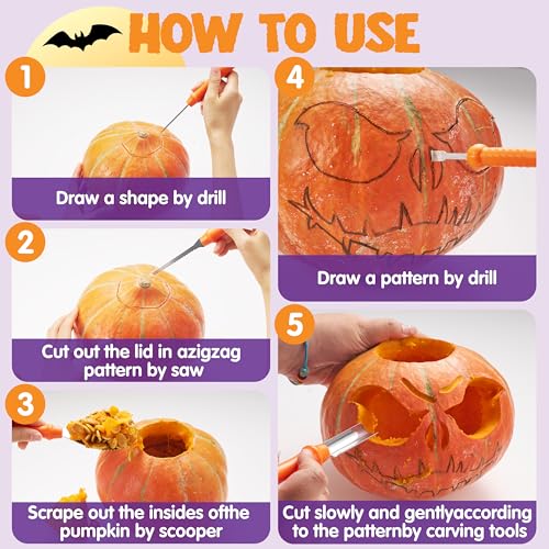 Halloween Pumpkin Carving Kit - Classic Set with 12 Stainless Steel Tools & Carrying Bag