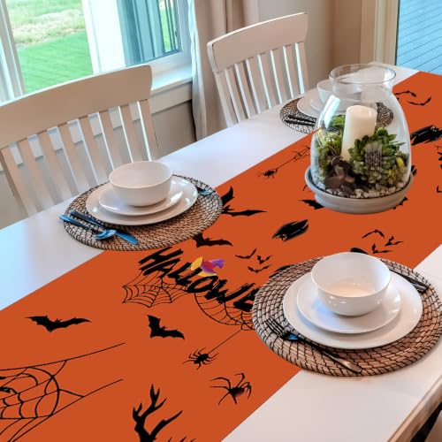 Halloween Table Runner 13x72 Inch Gothic Spiders Web Bats Decor